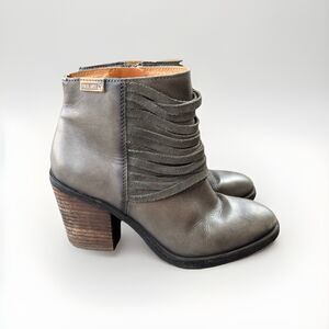 Pikolinos Alicante Gray Leather Booties Size 37 Heeled Ankle Boots US 7